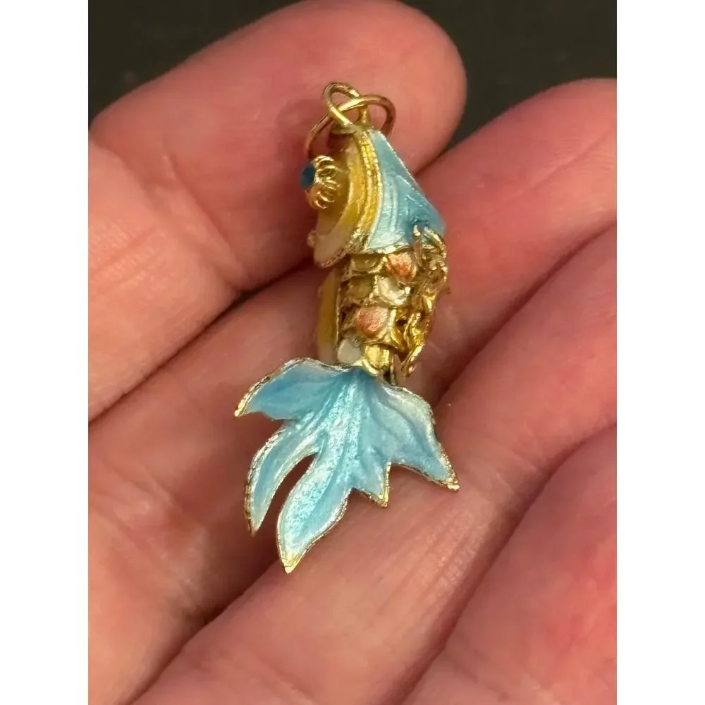 Vintage Articulated Enamel Fish Charm Pendant